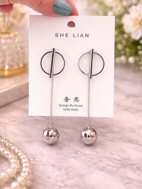 Silver tone Drop Ball Dangle Earrings 18 k over copper 925 posts